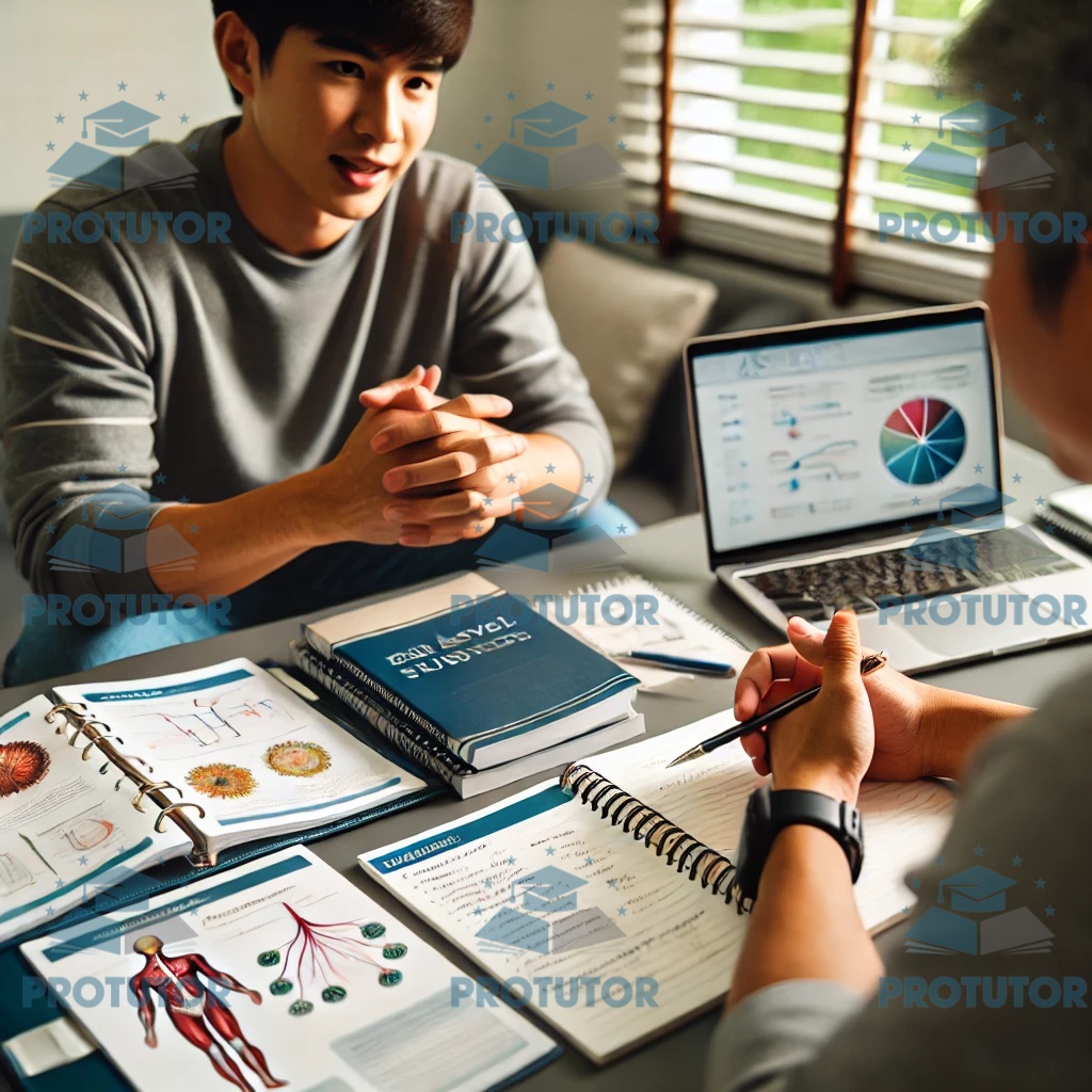 Tutor helping a student with AS Level subjects during a one-on-one session.