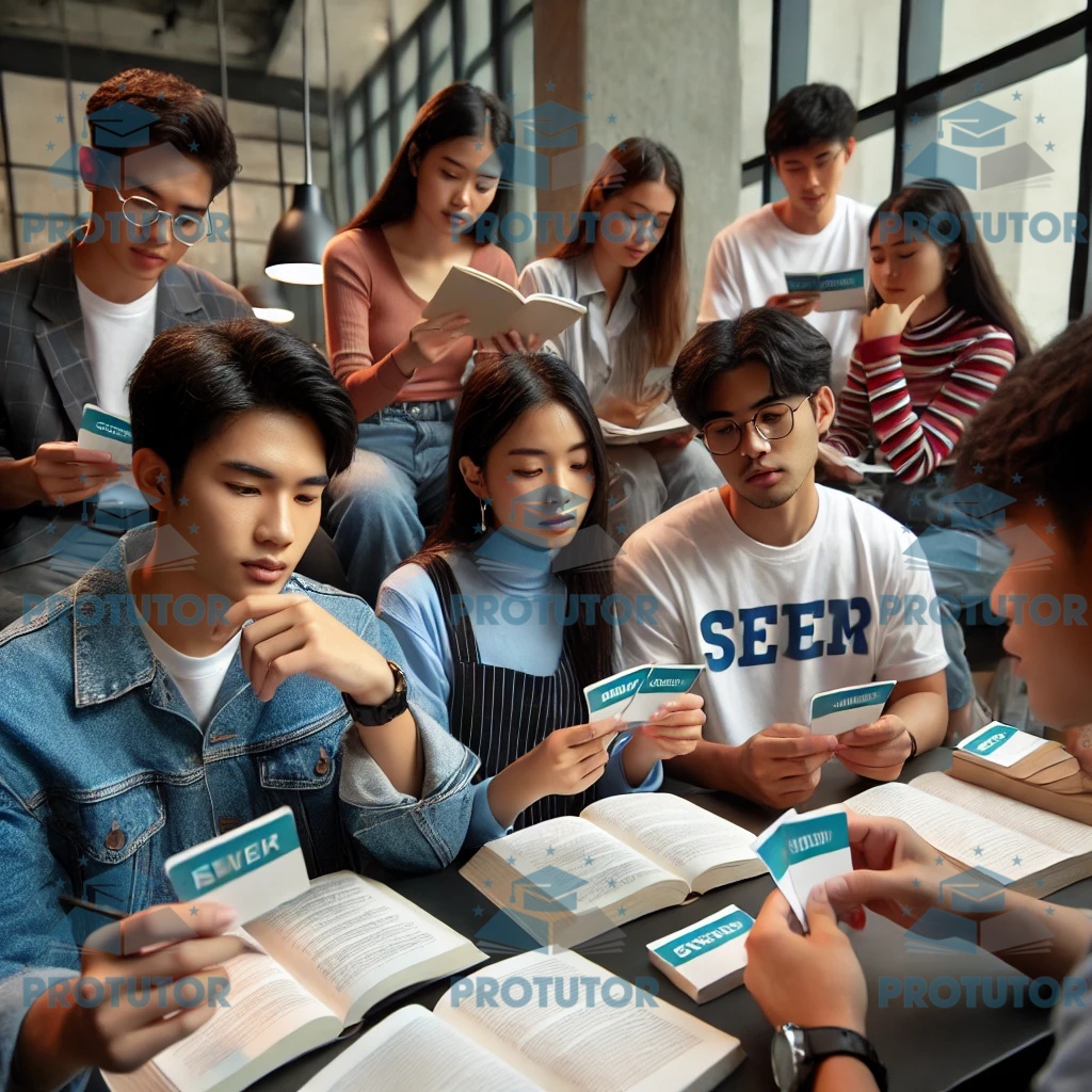 A diverse group of students practicing active recall with flashcards in a collaborative study setting
