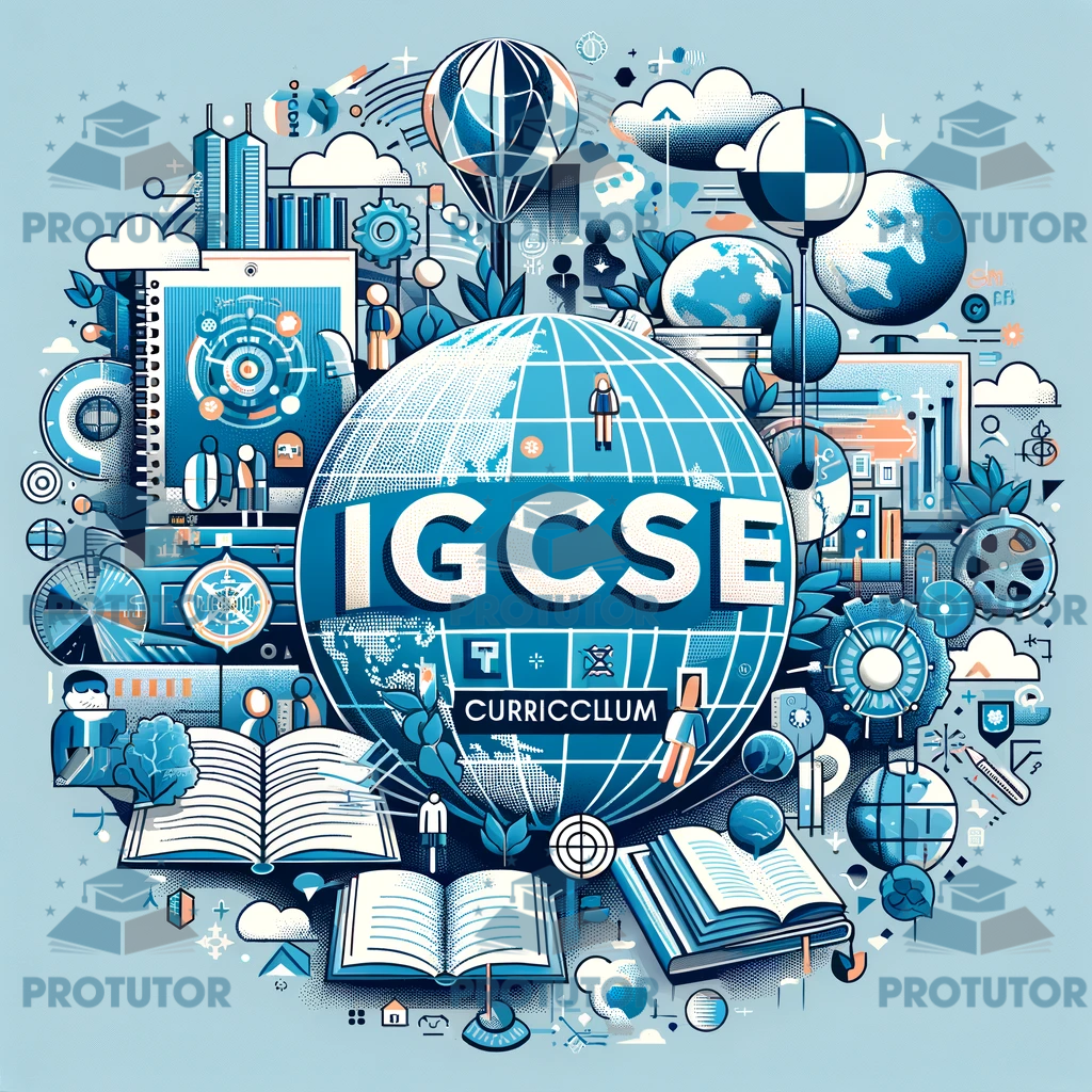 Image symbolizing the IGCSE curriculum and global education with books, a globe, and students in an academic environment, visually referencing Cambridge education without official logos.