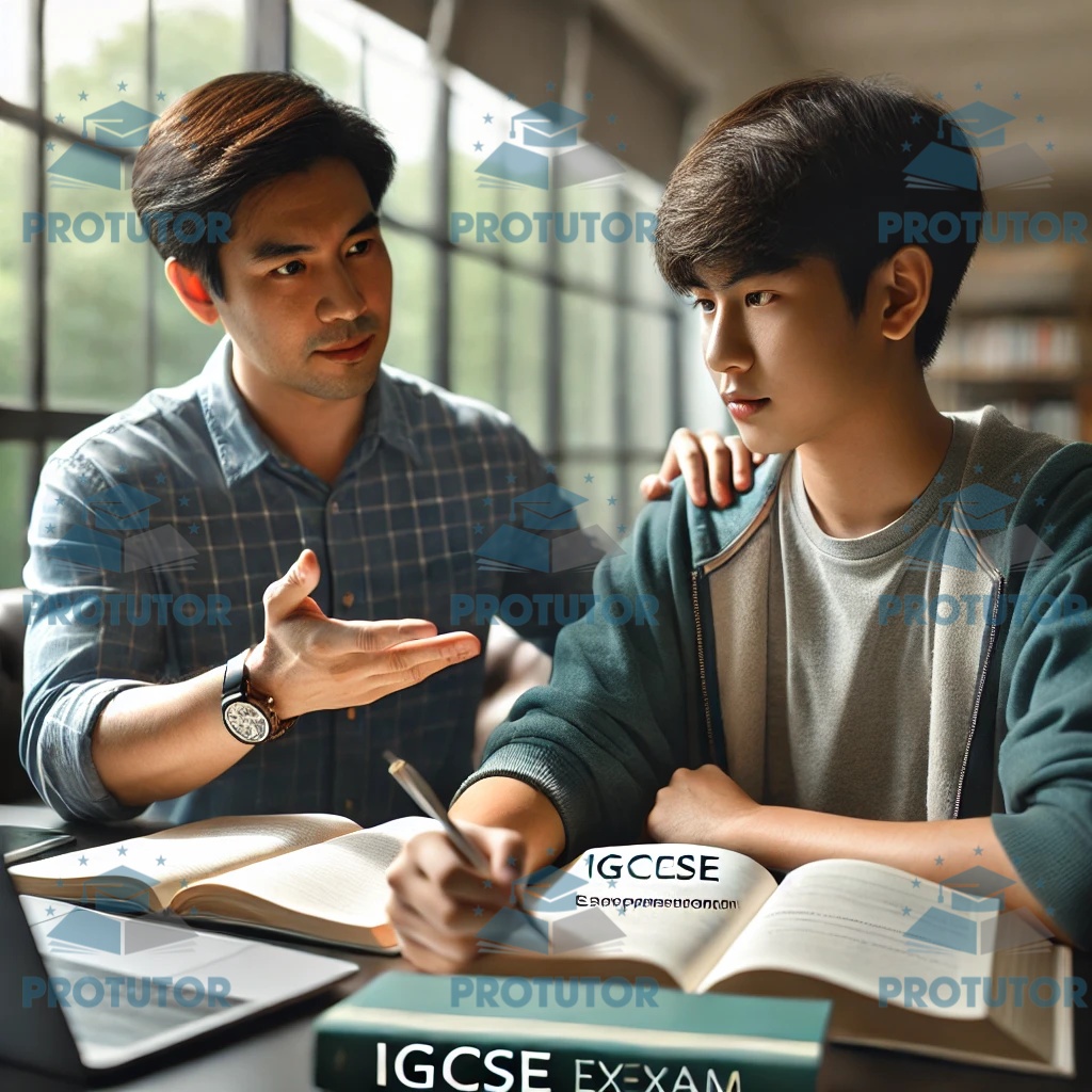 Tutor helping student with IGCSE exam preparation