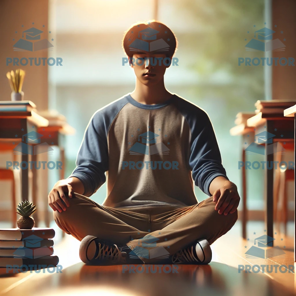Student practicing deep breathing exercises for relaxation