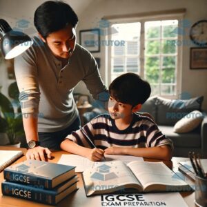 Parent and child studying together for IGCSE exams