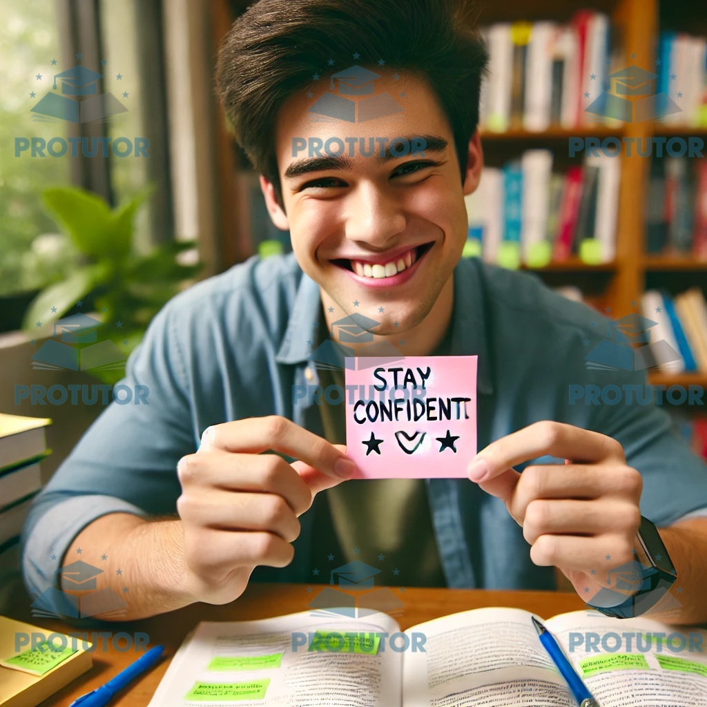 Student using positive affirmations to stay confident during exams