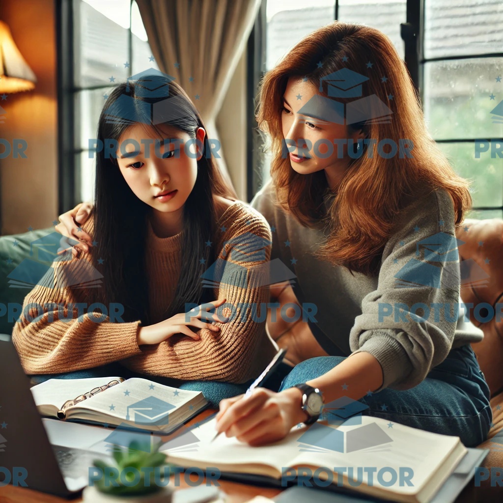 Student receiving Cambridge Lower Secondary tutoring in a focused learning environment with a tutor, books, and a laptop.