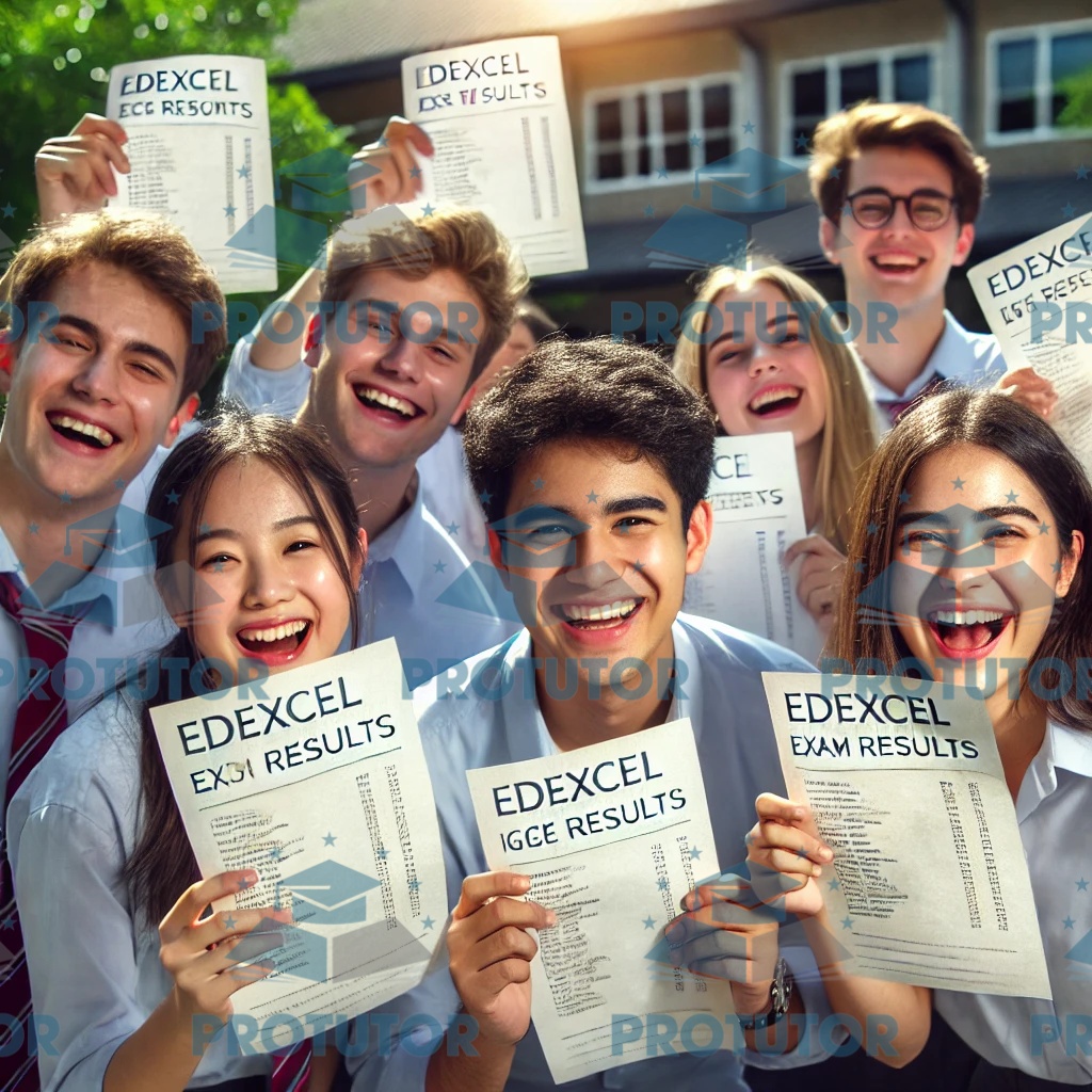 Edexcel IGCSE students celebrating top grades with their exam results.