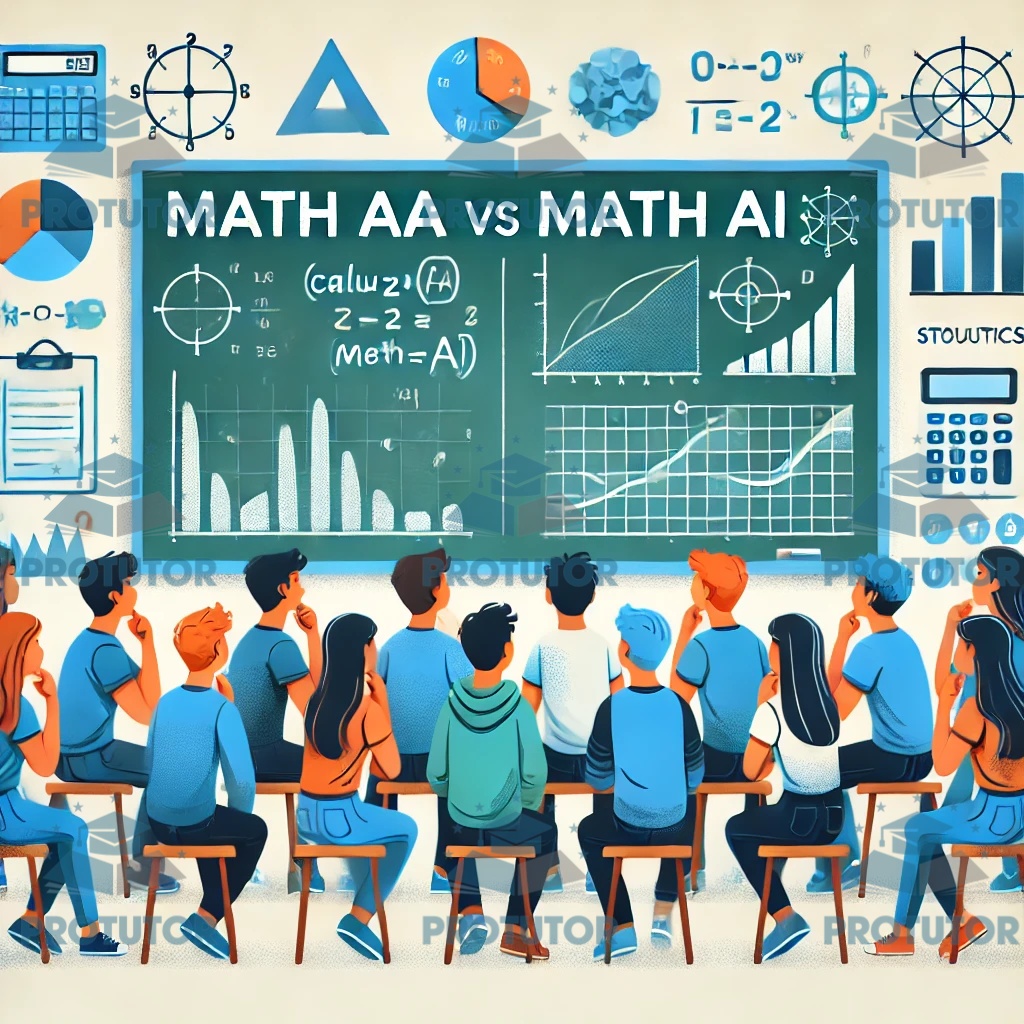 Students discussing IB Math AA versus AI to determine the best fit for their future studies.