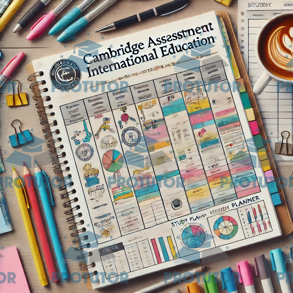 A study planner with color-coded schedules for IGCSE exam preparation.