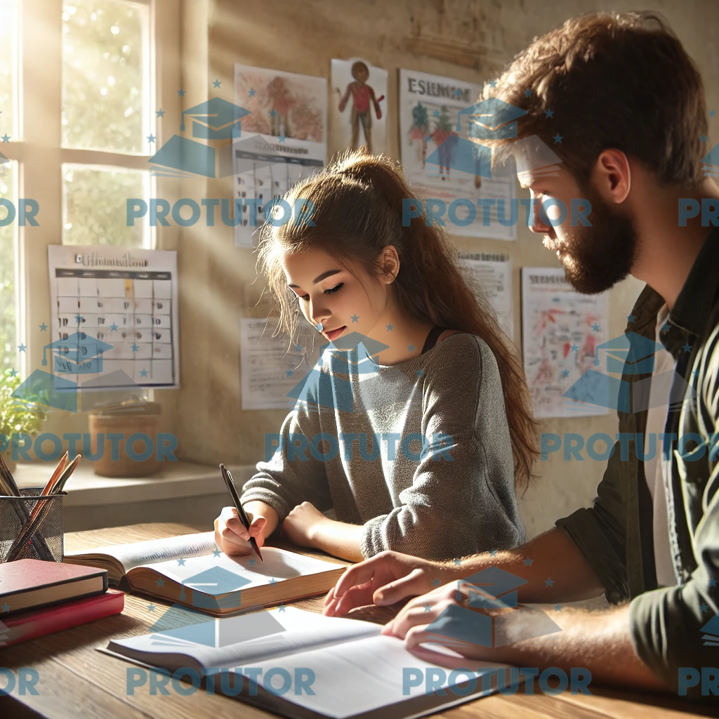 Student studying with a tutor in a warm, focused environment