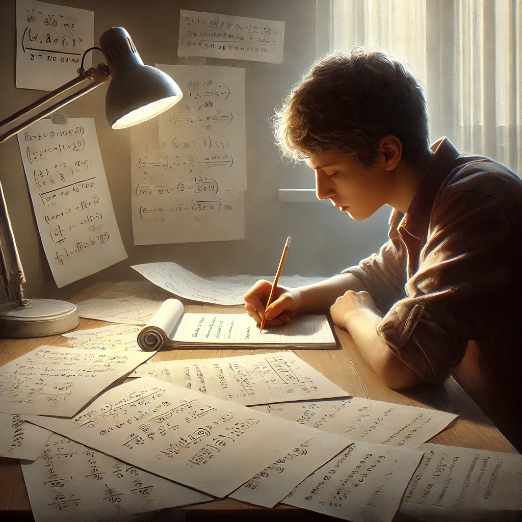 Student solving IGCSE math problems without a calculator