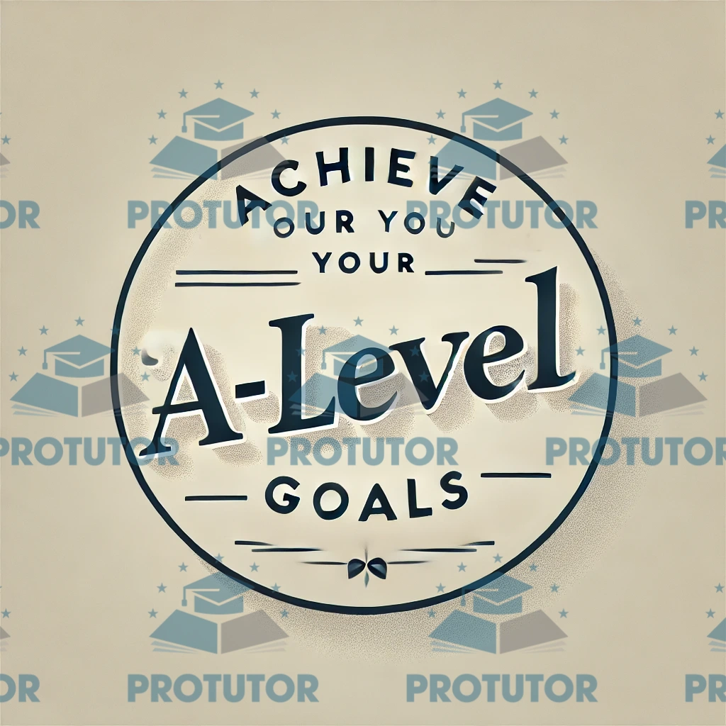 Minimalist graphic with the quote 'Achieve Your A-Level Goals' centered on a light background, ideal for motivating students to start their A-Level preparation.