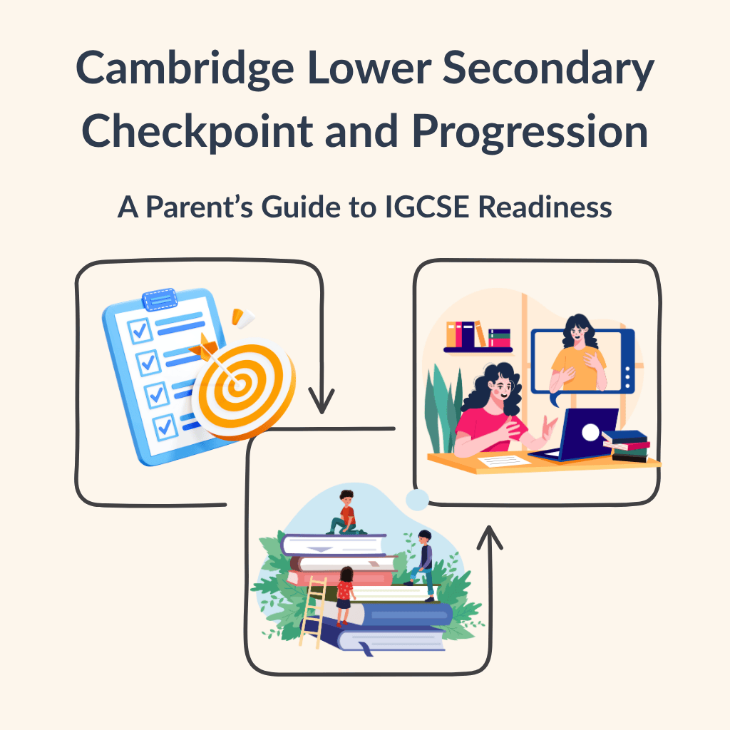 Cambridge Lower Secondary Checkpoint and Progression with student growth visuals and tutoring support for IGCSE readiness