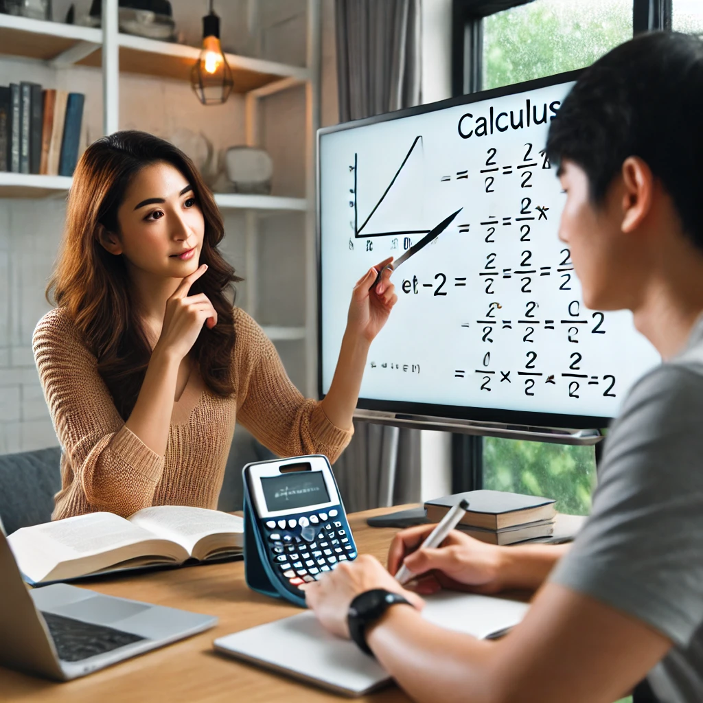 A Level Math tutor helping a student understand calculus in Malaysia.