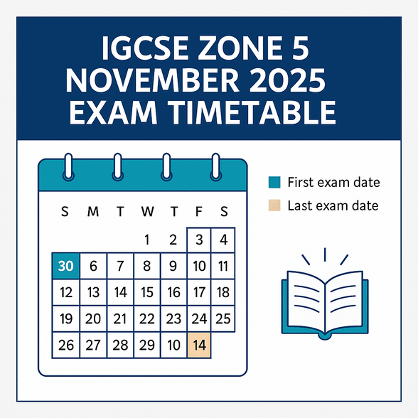 Featured image showing IGCSE Zone 5 Nov 2025 exam schedule overview with calendar and subject iconsFeatured image showing IGCSE Zone 5 Nov 2025 exam schedule overview with calendar and subject icons